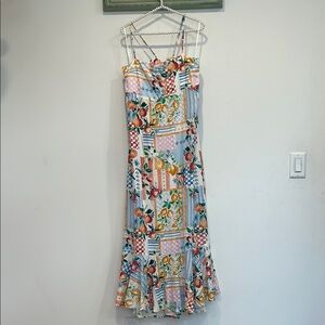 Anthropologie Orange and Blue Ruffled Tiered Sundress